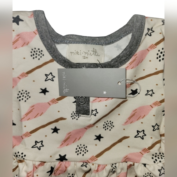 NWT Miki Miette Cream Color Broomstick Pattern Long Sleeve Dress Size 12 Months - Picture 4 of 5